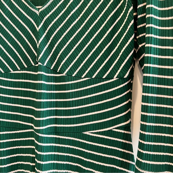 MAEVE ANTHROPOLOGIE Dress Green Beige Striped Ribbed Knit Stretch Midi Sz S 🤍 - Picture 6 of 7